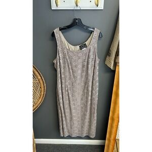 Alex Evenings Dress Womens Plus Size 18W Gold Floral Lace Sleeveless Gown